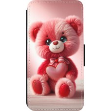 iPhone 14 Pro Case Hülle - Wallet schwarz Valentin 2024 Rosaroter Teddybär