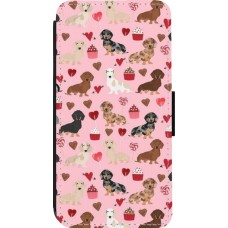 Coque iPhone 14 Pro - Wallet noir Valentine 2024 puppy love