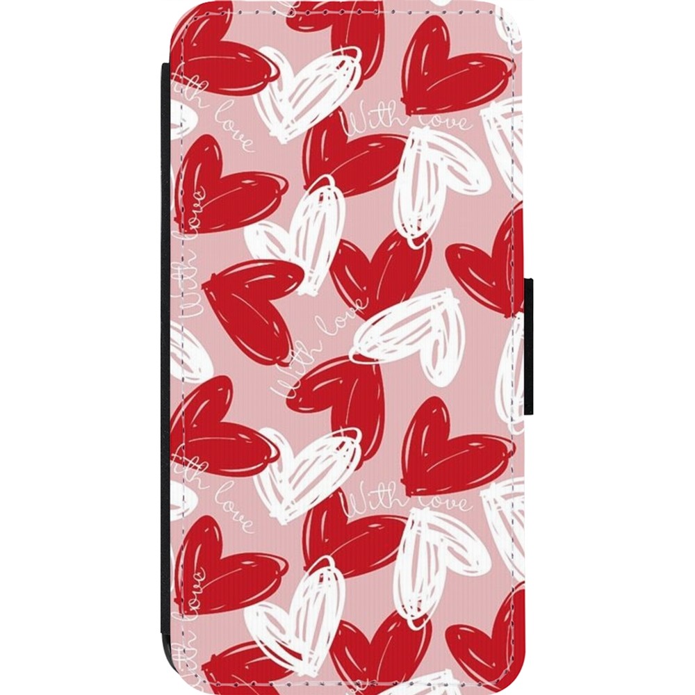 Coque iPhone 14 Pro - Wallet noir Valentine 2024 with love heart