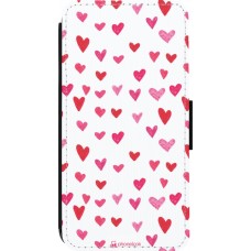 Coque iPhone 14 Pro - Wallet noir Valentine 2022 Many pink hearts