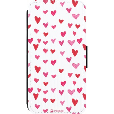 Coque iPhone 14 Pro - Wallet noir Valentine 2022 Many pink hearts