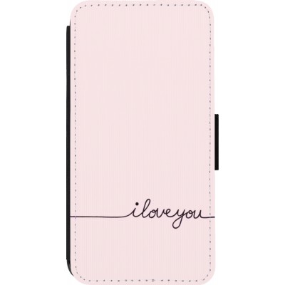 Coque iPhone 14 Pro - Wallet noir Valentine 2023 i love you writing