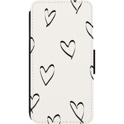 Coque iPhone 14 Pro - Wallet noir Valentine 2023 minimalist hearts