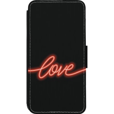 Coque iPhone 14 Pro - Wallet noir Valentine 2023 neon love