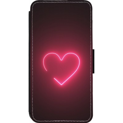 Coque iPhone 14 Pro - Wallet noir Valentine 2023 single neon heart