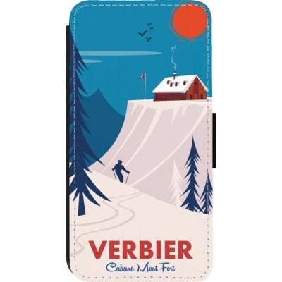 Coque iPhone 14 Pro - Wallet noir Verbier Cabane Mont-Fort