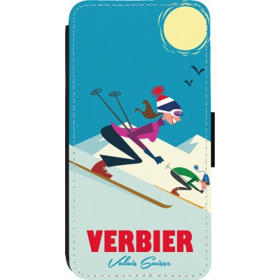 Coque iPhone 14 Pro - Wallet noir Verbier Ski Downhill