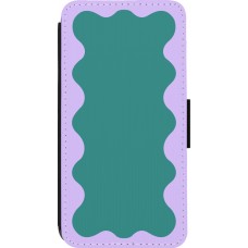 Coque iPhone 14 Pro - Wallet noir Wavy Rectangle Green Purple