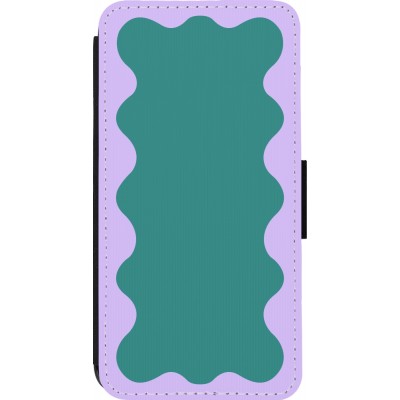 Coque iPhone 14 Pro - Wallet noir Wavy Rectangle Green Purple