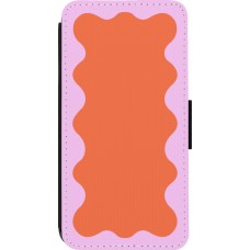 Coque iPhone 14 Pro - Wallet noir Wavy Rectangle Orange Pink