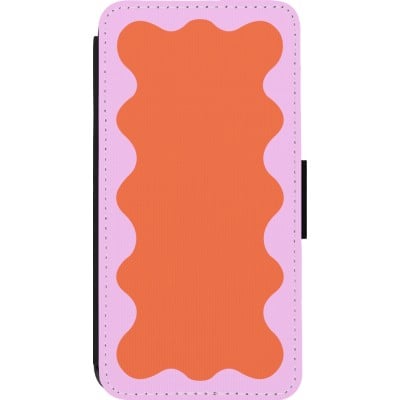 Coque iPhone 14 Pro - Wallet noir Wavy Rectangle Orange Pink