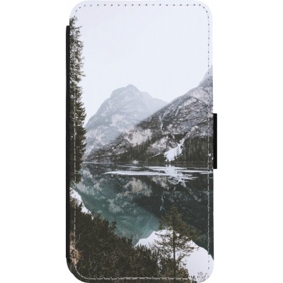 Coque iPhone 14 Pro - Wallet noir Winter 22 snowy mountain and lake