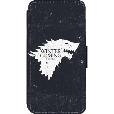 Coque iPhone 14 Pro - Wallet noir Winter is coming Stark