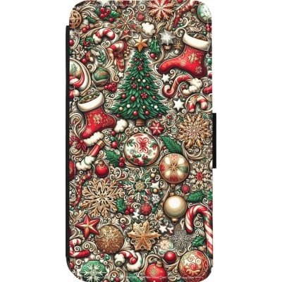 Coque iPhone 14 Pro - Wallet noir Noël 2023 micro pattern