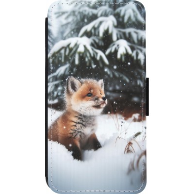 Coque iPhone 14 Pro - Wallet noir Noël 2023 Renardeau sapin