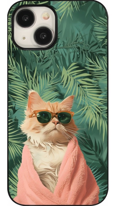 Coque iPhone 15 - Cat Summer Palms