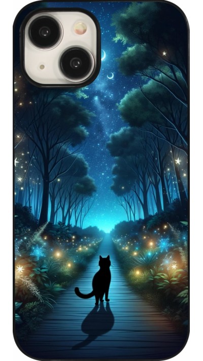 Coque iPhone 15 - Chat noir promenade