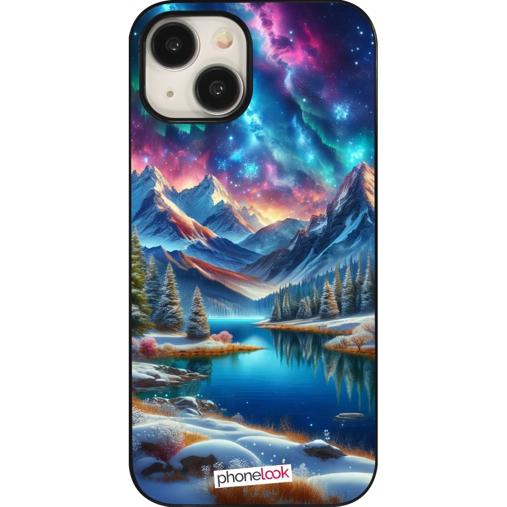 Coque iPhone 15 - Fantasy Mountain Lake Sky Stars