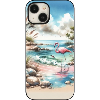 Coque iPhone 15 - Flamant rose aquarelle