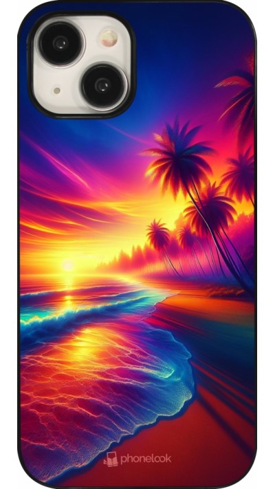 Coque iPhone 15 - Plage coucher soleil flashy