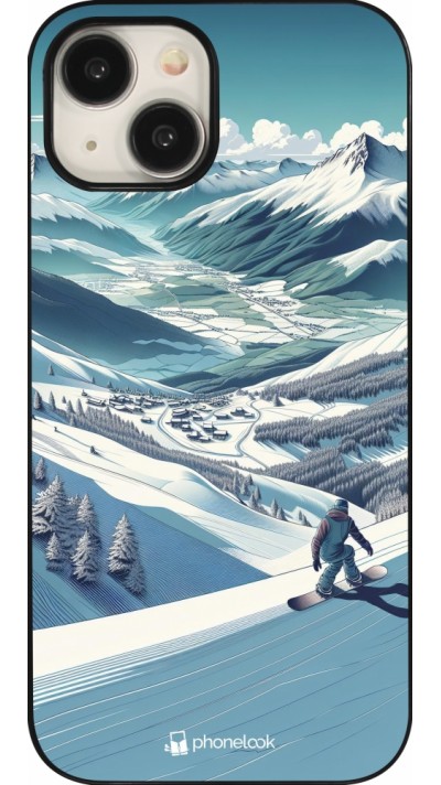 Coque iPhone 15 - Snowboarder Montagne