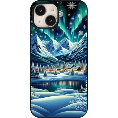 Coque iPhone 15 - Snowy Mountain Village Lake night