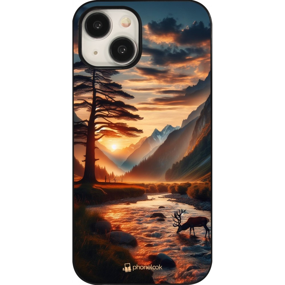 iPhone 15 Case Hülle - Tal Sonnenuntergang Hirsch Baum