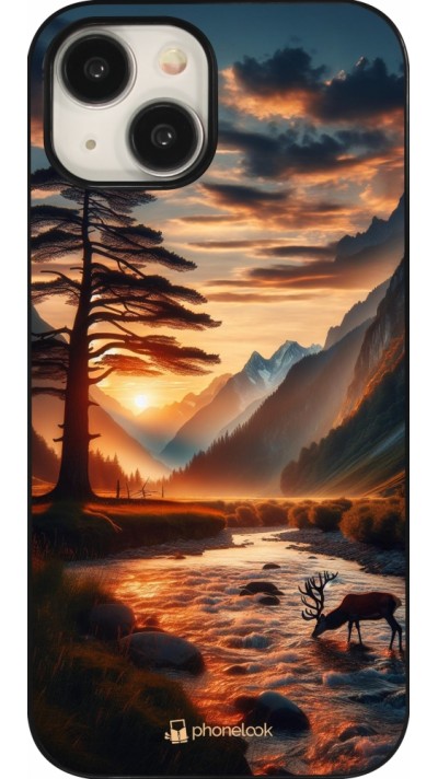 Coque iPhone 15 - Valley Sunset Deer Tree