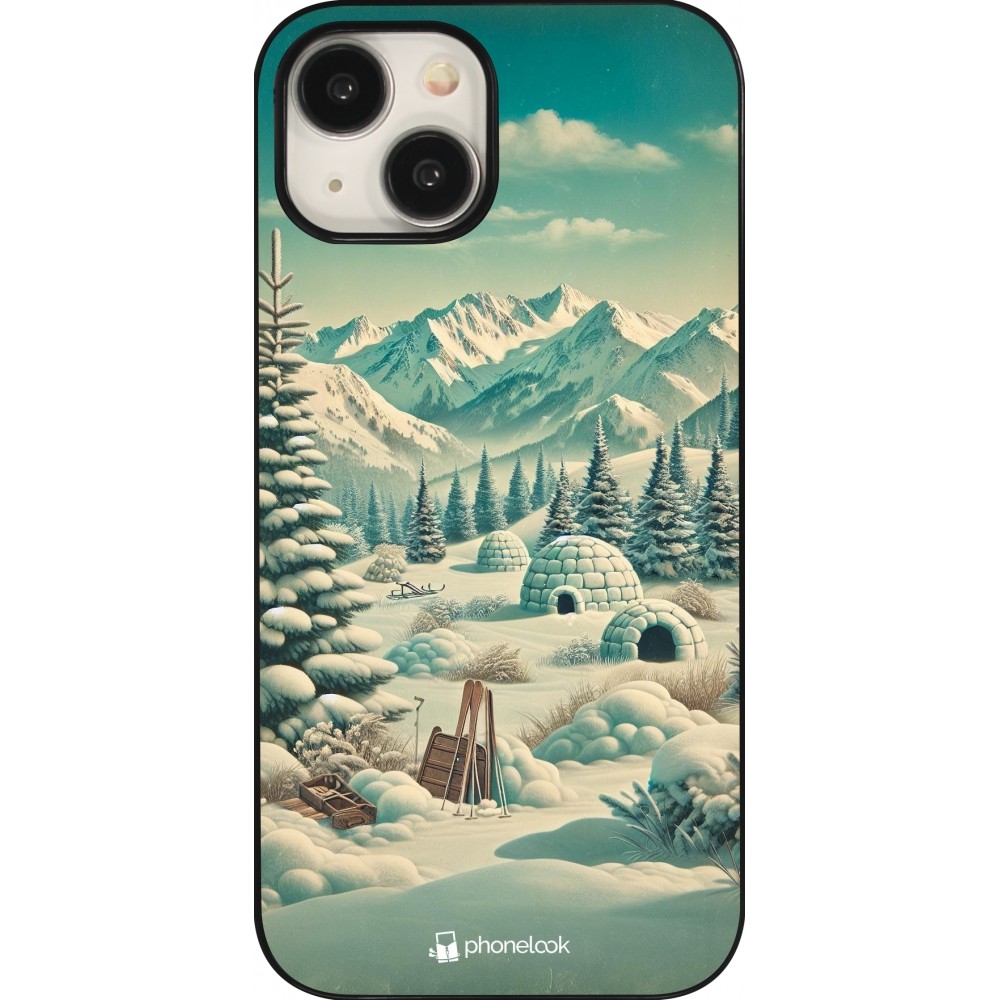 iPhone 15 Case Hülle - Vintage Schneebedeckter Berg Iglu