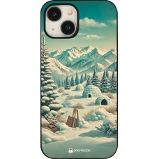 iPhone 15 Case Hülle - Vintage Schneebedeckter Berg Iglu