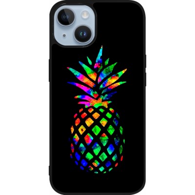 Coque iPhone 15 - Silicone rigide noir Ananas Multi-colors