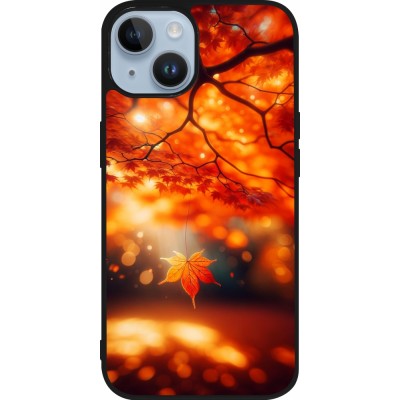 Coque iPhone 15 - Silicone rigide noir Automne Magique Orange