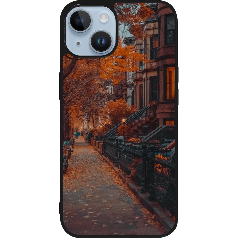 Coque iPhone 15 - Silicone rigide noir Autumn 2024 city