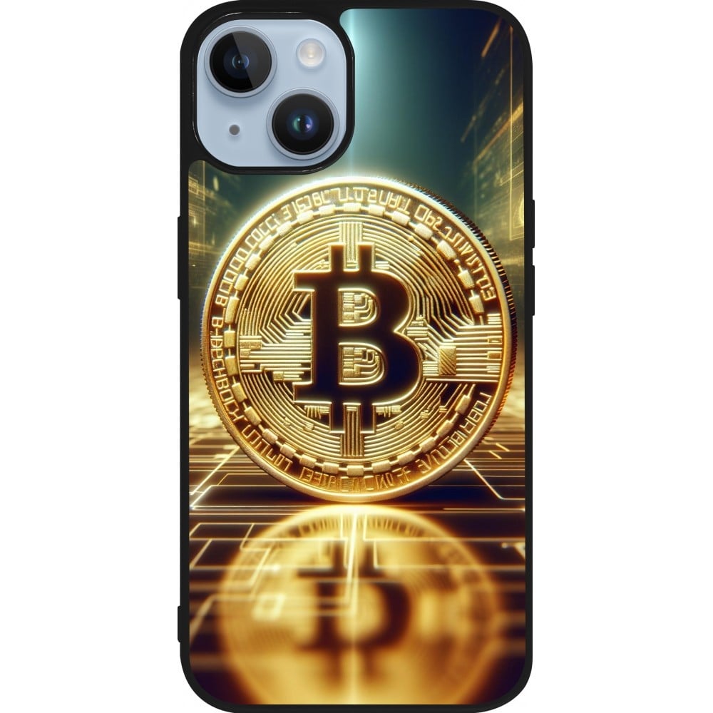 Coque iPhone 15 - Silicone rigide noir Bitcoin Standing