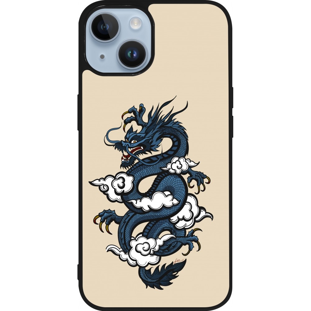 Coque iPhone 15 - Silicone rigide noir Blue Dragon Tattoo