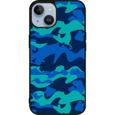 Coque iPhone 15 - Silicone rigide noir Camo Blue