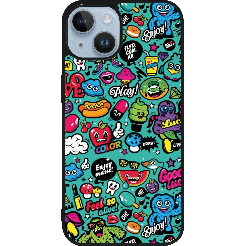 Coque iPhone 15 - Silicone rigide noir Cartoons old school