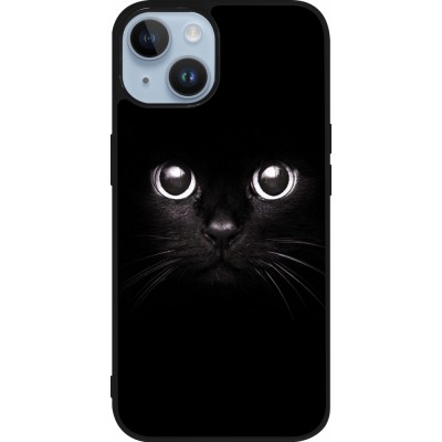 Coque iPhone 15 - Silicone rigide noir Cat eyes