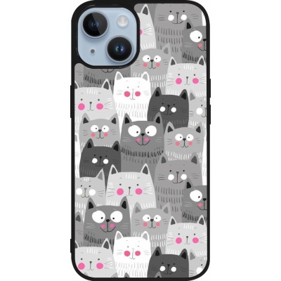 Coque iPhone 15 - Silicone rigide noir Chats gris troupeau