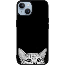 Coque iPhone 15 - Silicone rigide noir Cat Looking Up Black