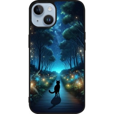 Coque iPhone 15 - Silicone rigide noir Chat noir promenade