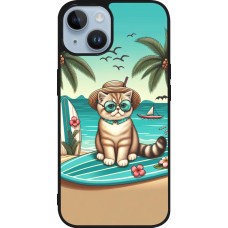 Coque iPhone 15 - Silicone rigide noir Chat Surf Style