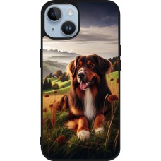 Coque iPhone 15 - Silicone rigide noir Chien Campagne Suisse