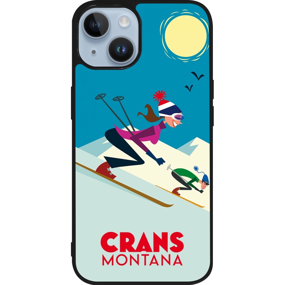 Coque iPhone 15 - Silicone rigide noir Crans-Montana Ski Downhill