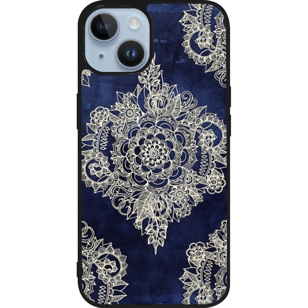 Coque iPhone 15 - Silicone rigide noir Cream Flower Moroccan