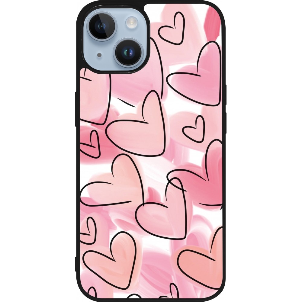 Coque iPhone 15 - Silicone rigide noir Easter 2023 pink hearts