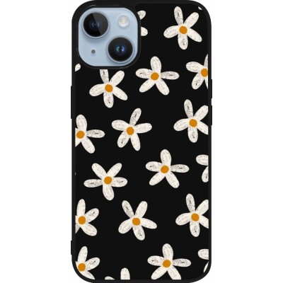 Coque iPhone 15 - Silicone rigide noir Easter 2024 white on black flower