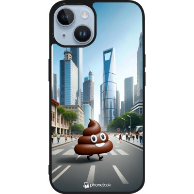 Coque iPhone 15 - Silicone rigide noir Emoji Caca walk