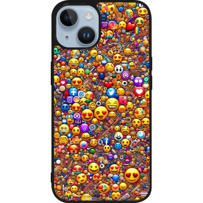 Coque iPhone 15 - Silicone rigide noir Emoji mixed