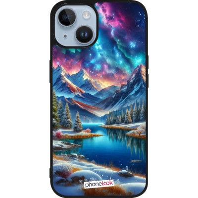 Coque iPhone 15 - Silicone rigide noir Fantasy Mountain Lake Sky Stars